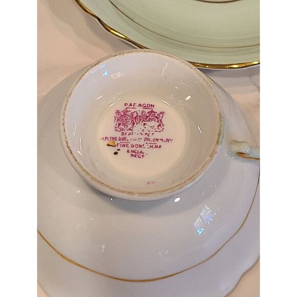Paragon Double Warrant Cabbage Rose Tea Cup & Saucer Pink & Black Teacup GUC - Picture 9 of 11